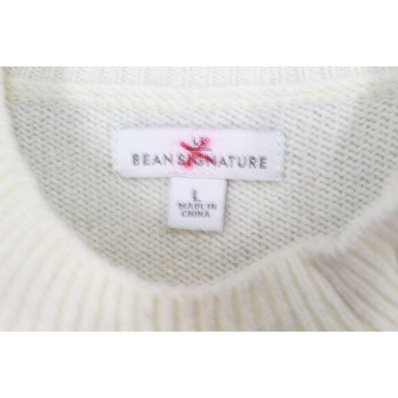 LL Bean Signature Wool Blend Sweater Pullover Cream Size Large - Picture 4 of 9